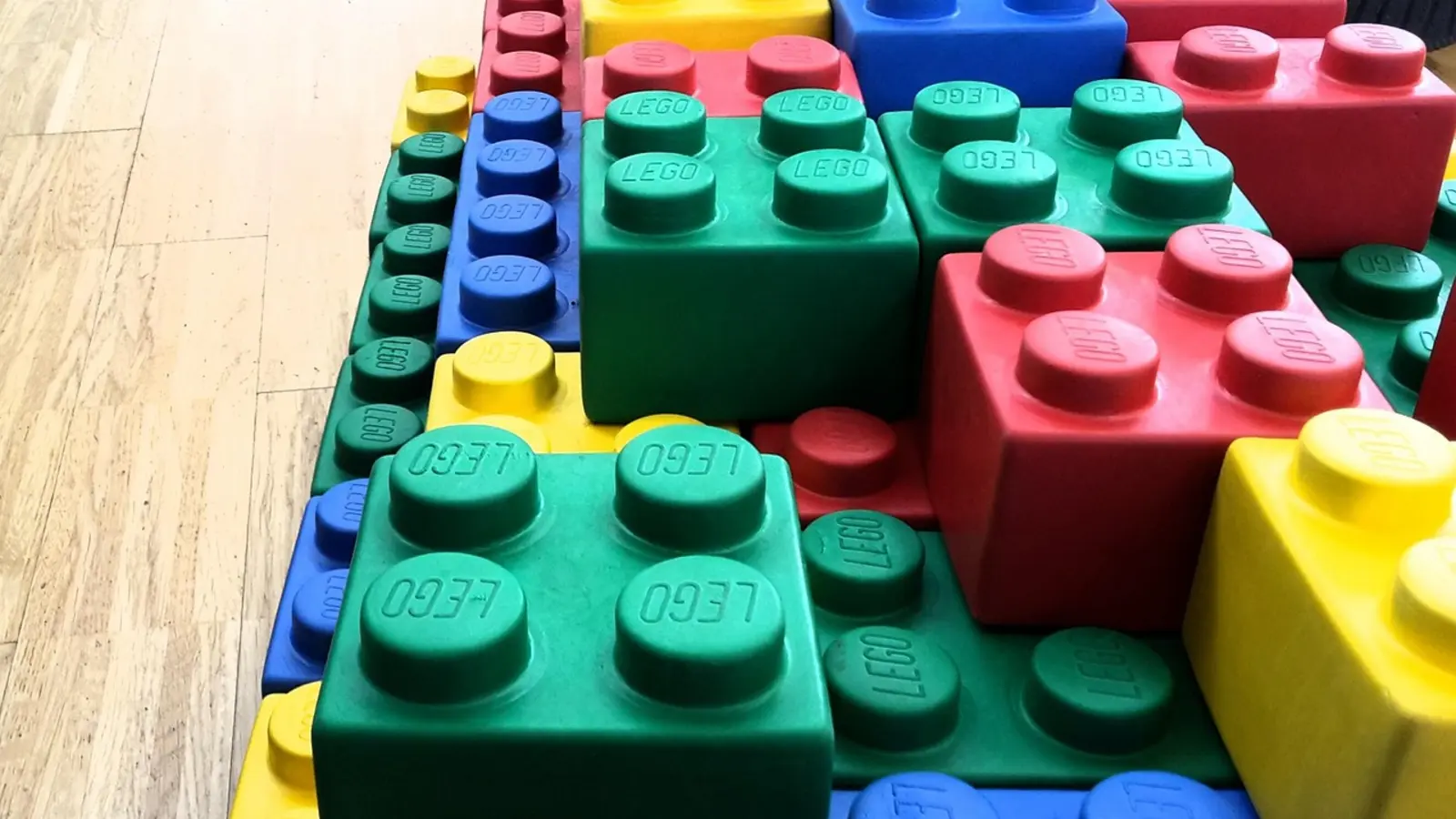 Colorful LEGO building blocks stacked together